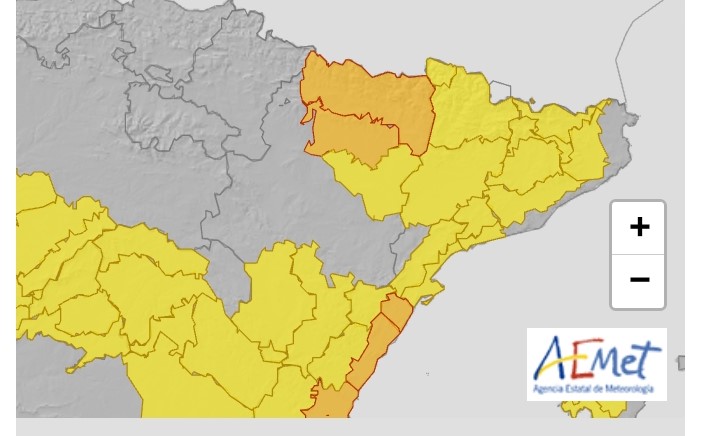 La CHE intensifica la vigilancia por lluvias intensas en  Pirineo y Prepirineo, Hoya de Hueca, Bajo Segre, Bajo Ebro, Ibérica oriental y Castellón