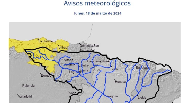 AVISO HIDROLÓGICO - Debido a las precipitaciones, se recuerda la posibilidad de crecidas súbitas en barrancos y cauces menores en la cuenca Alta del Ebro la tarde del 18/03