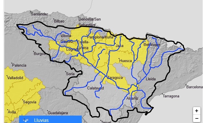 Como consecuencia de los avisos de la AEMET de lluvias intensas de al menos 15 l/m2 en 1 hora en La Rioja, Navarra y norte de Aragón, se recuerda la posibilidad de crecidas súbitas importantes en cauces menores y barrancos esta tarde Como consecuencia de los avisos de la AEMET de lluvias intensas de al menos 15 l/m2 en 1 hora en La Rioja, Navarra y norte de Aragón, se recuerda la posibilidad de crecidas súbitas importantes en cauces menores y barrancos esta tarde