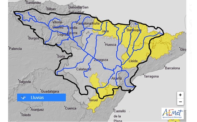 Como consecuencia de los avisos de la AEMET de lluvias intensas de al menos 15-20 l/m2 en 1 hora se recuerda la posibilidad de crecidas súbitas importantes en cauces menores y barrancos en el Pirineo aragonés y catalán, la provincia de Lleida, Castellón y la zona oriental de Teruel, en la tarde de hoy domingo Como consecuencia de los avisos de la AEMET de lluvias intensas de al menos 15-20 l/m2 en 1 hora se recuerda la posibilidad de crecidas súbitas importantes en cauces menores y barrancos en el Pirineo aragonés y catalán, la provincia de Lleida, Castellón y la zona oriental de Teruel, en la tarde de hoy domingo