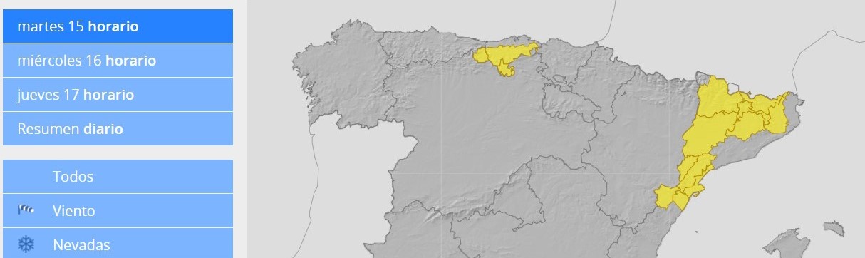 Como consecuencia de los avisos de la AEMET de lluvias intensas de al menos 15-20 l/m2 en 1 hora, la Confederación Hidrográfica del Ebro advierte de la posibilidad de crecidas repentinas en barrancos y pequeños afluentes en Cantabria, Cataluña (Lleida y Tarragona) y Comunidad Valenciana (Castellón)